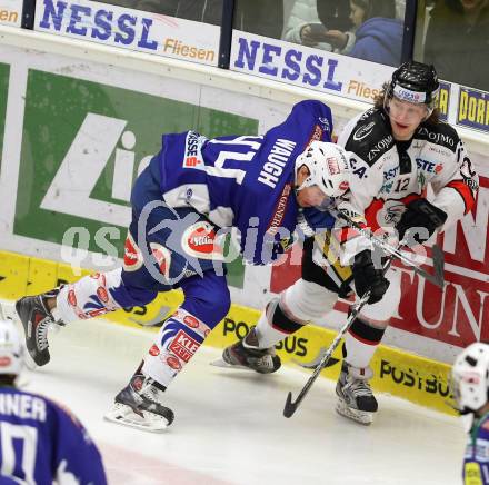 EBEL. Eishockey Bundesliga. EC VSV gegen Orli Znojmo. Geoff Waugh,  (VSV), Radek Cip (Orli Znojmo). Villach, am 22.2.2015.
Foto: Kuess 


---
pressefotos, pressefotografie, kuess, qs, qspictures, sport, bild, bilder, bilddatenbank