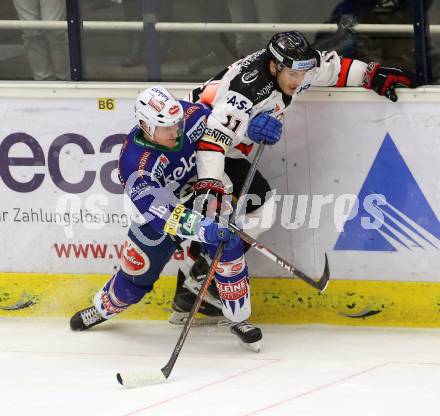 EBEL. Eishockey Bundesliga. EC VSV gegen Orli Znojmo. Daniel Nageler,  (VSV), Branislav Rehus (Orli Znojmo). Villach, am 22.2.2015.
Foto: Kuess 


---
pressefotos, pressefotografie, kuess, qs, qspictures, sport, bild, bilder, bilddatenbank