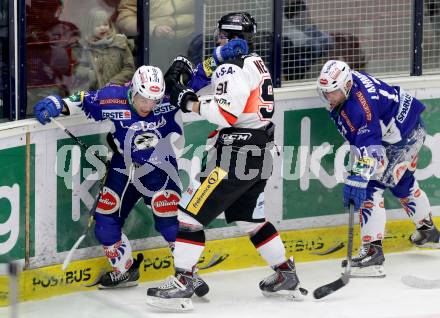 EBEL. Eishockey Bundesliga. EC VSV gegen Orli Znojmo. Brock McBride, John Lammers,  (VSV), Martin Nemcik (Orli Znojmo). Villach, am 22.2.2015.
Foto: Kuess 


---
pressefotos, pressefotografie, kuess, qs, qspictures, sport, bild, bilder, bilddatenbank