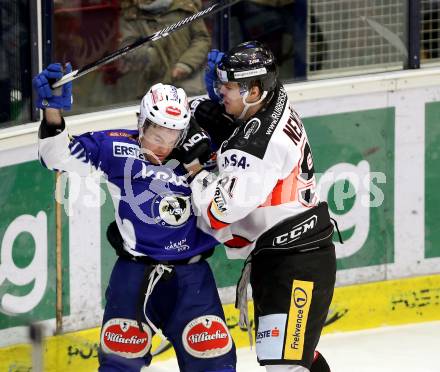 EBEL. Eishockey Bundesliga. EC VSV gegen Orli Znojmo. Brock McBride,  (VSV), Martin Nemcik (Orli Znojmo). Villach, am 22.2.2015.
Foto: Kuess 


---
pressefotos, pressefotografie, kuess, qs, qspictures, sport, bild, bilder, bilddatenbank