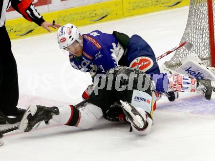 EBEL. Eishockey Bundesliga. EC VSV gegen Orli Znojmo. Brock McBride,  (VSV), Patrik Novak (Orli Znojmo). Villach, am 22.2.2015.
Foto: Kuess 


---
pressefotos, pressefotografie, kuess, qs, qspictures, sport, bild, bilder, bilddatenbank