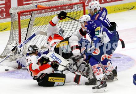 EBEL. Eishockey Bundesliga. EC VSV gegen Orli Znojmo.  Geoff Waugh, Brock McBride,  (VSV), Jiri Beroun (Orli Znojmo). Villach, am 22.2.2015.
Foto: Kuess 


---
pressefotos, pressefotografie, kuess, qs, qspictures, sport, bild, bilder, bilddatenbank