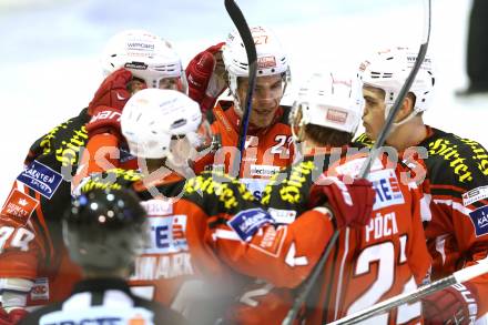 EBEL. Eishockey Bundesliga. KAC gegen HDD Telemach olimpila Ljubljana. Torjubel (KAC). Klagenfurt, am 24.2.2015.
Foto: Kuess
---
pressefotos, pressefotografie, kuess, qs, qspictures, sport, bild, bilder, bilddatenbank