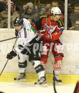 EBEL. Eishockey Bundesliga. KAC gegen HDD Telemach Olimpila Ljubljana. Jason Desantis (KAC), Igor Cvetek Ljubljana). Klagenfurt, am 24.2.2015.
Foto: Kuess
---
pressefotos, pressefotografie, kuess, qs, qspictures, sport, bild, bilder, bilddatenbank