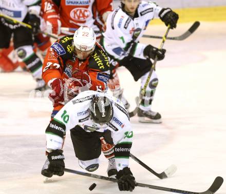 EBEL. Eishockey Bundesliga. KAC gegen HDD Telemach Olimpila Ljubljana. Thomas Poeck (KAC), Tom Zanoski Ljubljana). Klagenfurt, am 24.2.2015.
Foto: Kuess
---
pressefotos, pressefotografie, kuess, qs, qspictures, sport, bild, bilder, bilddatenbank