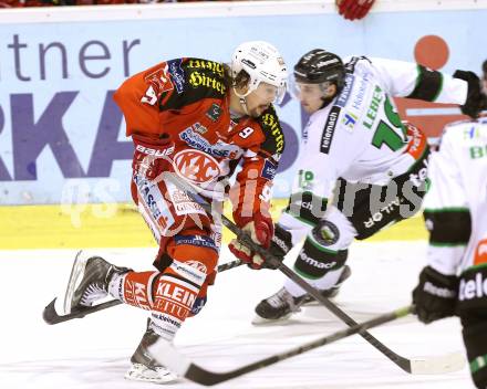 EBEL. Eishockey Bundesliga. KAC gegen HDD Telemach Olimpila Ljubljana. Lukas Pither (KAC), Rok Leber Ljubljana). Klagenfurt, am 24.2.2015.
Foto: Kuess
---
pressefotos, pressefotografie, kuess, qs, qspictures, sport, bild, bilder, bilddatenbank