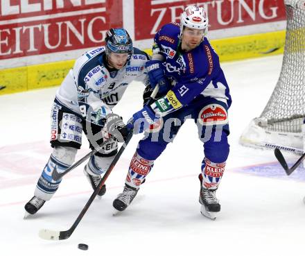 EBEL. Eishockey Bundesliga. EC VSV gegen EHC LIWEST Linz. Eric HUnter,  (VSV), Jason Ulmer (Linz). Villach, am 26.2.2015.
Foto: Kuess 


---
pressefotos, pressefotografie, kuess, qs, qspictures, sport, bild, bilder, bilddatenbank