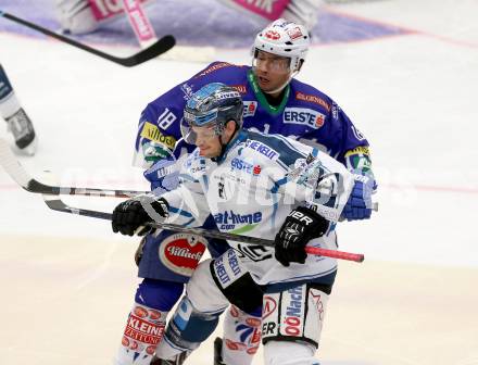 EBEL. Eishockey Bundesliga. EC VSV gegen EHC LIWEST Linz. Jason Krog, (VSV), Philipp Lukas  (Linz). Villach, am 26.2.2015.
Foto: Kuess 


---
pressefotos, pressefotografie, kuess, qs, qspictures, sport, bild, bilder, bilddatenbank