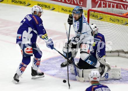 EBEL. Eishockey Bundesliga. EC VSV gegen EHC LIWEST Linz. Klemen Pretnar, Jean Philipp Lamoureux,  (VSV), Andrew Jacob Kozek (Linz). Villach, am 26.2.2015.
Foto: Kuess 


---
pressefotos, pressefotografie, kuess, qs, qspictures, sport, bild, bilder, bilddatenbank