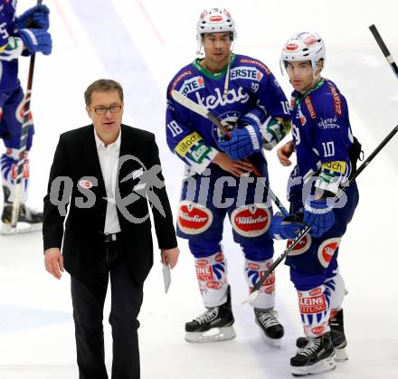 EBEL. Eishockey Bundesliga. EC VSV gegen EHC LIWEST Linz. Trainer Hannu Jaervenpaeae, Jason Krog, Brock McBride (VSV). Villach, am 26.2.2015.
Foto: Kuess 


---
pressefotos, pressefotografie, kuess, qs, qspictures, sport, bild, bilder, bilddatenbank