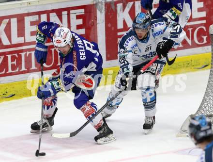 EBEL. Eishockey Bundesliga. EC VSV gegen EHC LIWEST Linz. Ruslan Gelfanov,  (VSV), Philipp Lukas (Linz). Villach, am 26.2.2015.
Foto: Kuess 


---
pressefotos, pressefotografie, kuess, qs, qspictures, sport, bild, bilder, bilddatenbank