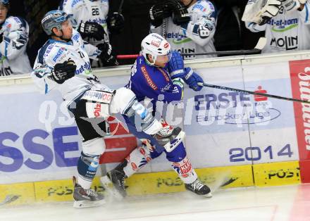 EBEL. Eishockey Bundesliga. EC VSV gegen EHC LIWEST Linz. Jason Krog, (VSV), Philipp Lukas  (Linz). Villach, am 26.2.2015.
Foto: Kuess 


---
pressefotos, pressefotografie, kuess, qs, qspictures, sport, bild, bilder, bilddatenbank