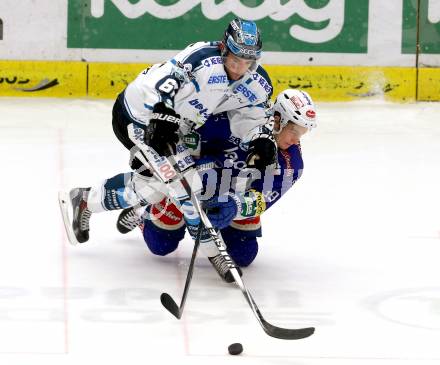 EBEL. Eishockey Bundesliga. EC VSV gegen EHC LIWEST Linz.  Patrick Platzer,  (VSV), Patrick Spannring (Linz). Villach, am 26.2.2015.
Foto: Kuess 


---
pressefotos, pressefotografie, kuess, qs, qspictures, sport, bild, bilder, bilddatenbank