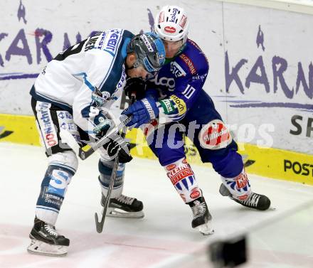 EBEL. Eishockey Bundesliga. EC VSV gegen EHC LIWEST Linz. Brock McBride,  (VSV), Jason Ulmer (Linz). Villach, am 26.2.2015.
Foto: Kuess 


---
pressefotos, pressefotografie, kuess, qs, qspictures, sport, bild, bilder, bilddatenbank