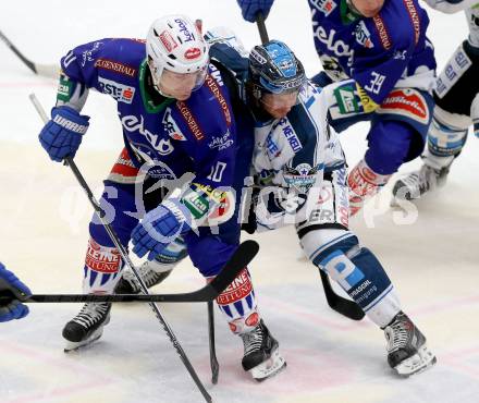 EBEL. Eishockey Bundesliga. EC VSV gegen EHC LIWEST Linz. Brock McBride, (VSV), Rob Hisey  (Linz). Villach, am 26.2.2015.
Foto: Kuess 


---
pressefotos, pressefotografie, kuess, qs, qspictures, sport, bild, bilder, bilddatenbank