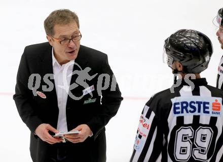 EBEL. Eishockey Bundesliga. EC VSV gegen EHC LIWEST Linz. Trainer Hannu Jaervenpaeae, Schiedsrichter (VSV). Villach, am 26.2.2015.
Foto: Kuess 


---
pressefotos, pressefotografie, kuess, qs, qspictures, sport, bild, bilder, bilddatenbank