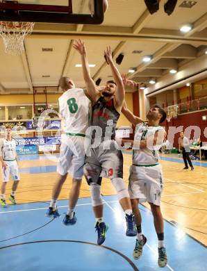 Basketball 2.Bundesliga 2014/15 Grunddurchgang 21.Runde. KOS Celovec gegen Raiders Villach. Ales Primc, Toman Feinig,  (KOS), Andreas Napokoj (Villach). Klagenfurt, am 27.2.1015.
Foto: Kuess
---
pressefotos, pressefotografie, kuess, qs, qspictures, sport, bild, bilder, bilddatenbank