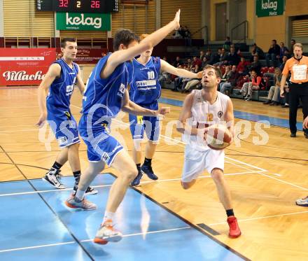 Basketball 2.Bundesliga 2014/15 Grunddurchgang 21.Runde. Woerthersee Piraten gegen BBU Salzburg. Christian Erschen,  (Piraten), Lorenz Rattey (Salzburg). Klagenfurt, am 28.2.1015.
Foto: Kuess
---
pressefotos, pressefotografie, kuess, qs, qspictures, sport, bild, bilder, bilddatenbank