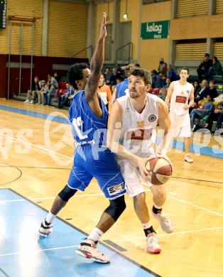 Basketball 2.Bundesliga 2014/15 Grunddurchgang 21.Runde. Woerthersee Piraten gegen BBU Salzburg. Selmir Husanovic,  (Piraten), Jamal Mc Clerkin (Salzburg). Klagenfurt, am 28.2.1015.
Foto: Kuess
---
pressefotos, pressefotografie, kuess, qs, qspictures, sport, bild, bilder, bilddatenbank