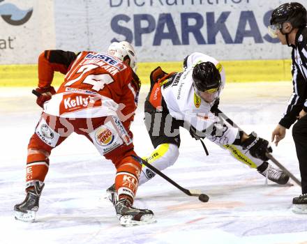 EBEL. Eishockey Bundesliga. KAC gegen Dornbirner Eishockey Club. Jamie Lundmark, (KAC), James Arniel  (Dornbirn). Klagenfurt, am 3.3.2015.
Foto: Kuess 

---
pressefotos, pressefotografie, kuess, qs, qspictures, sport, bild, bilder, bilddatenbank