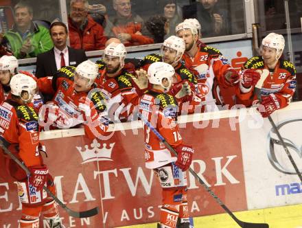 EBEL. Eishockey Bundesliga. KAC gegen Dornbirner Eishockey Club.  Torjubel (KAC). Klagenfurt, am 3.3.2015.
Foto: Kuess 

---
pressefotos, pressefotografie, kuess, qs, qspictures, sport, bild, bilder, bilddatenbank