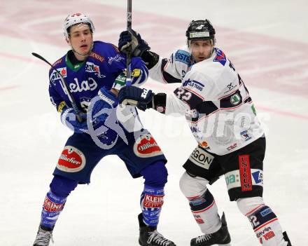 EBEL. Eishockey Bundesliga. EC VSV gegen SAPA Fehervar AV19. Patrick Platzer, (VSV),  Viktor Tokaji  (Alba Volan). Villach, am 3.3.2015.
Foto: Kuess 


---
pressefotos, pressefotografie, kuess, qs, qspictures, sport, bild, bilder, bilddatenbank