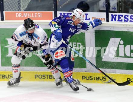 EBEL. Eishockey Bundesliga. EC VSV gegen SAPA Fehervar AV19. Nico Brunner,  (VSV), Csaba Kovacs (Alba Volan). Villach, am 3.3.2015.
Foto: Kuess 


---
pressefotos, pressefotografie, kuess, qs, qspictures, sport, bild, bilder, bilddatenbank