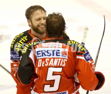 EBEL. Eishockey Bundesliga. KAC gegen Dornbirner Eishockey Club. Jubel Thomas Poeck, Jason DeSantis (KAC). Klagenfurt, am 3.3.2015.
Foto: Kuess 

---
pressefotos, pressefotografie, kuess, qs, qspictures, sport, bild, bilder, bilddatenbank