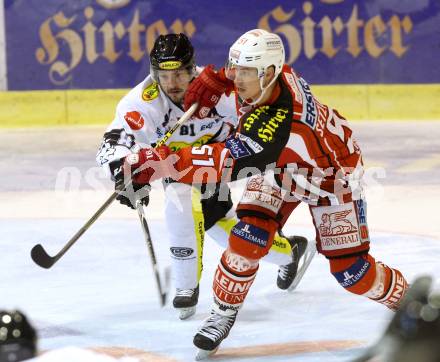 EBEL. Eishockey Bundesliga. KAC gegen Dornbirner Eishockey Club. Oliver Setzinger,  (KAC), Robert Lembacher  (Dornbirn). Klagenfurt, am 3.3.2015.
Foto: Kuess 

---
pressefotos, pressefotografie, kuess, qs, qspictures, sport, bild, bilder, bilddatenbank