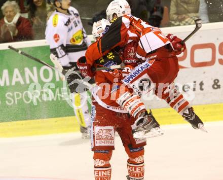 EBEL. Eishockey Bundesliga. KAC gegen Dornbirner Eishockey Club. Jubel Stefan Geier, Kirk Furey (KAC). Klagenfurt, am 3.3.2015.
Foto: Kuess 

---
pressefotos, pressefotografie, kuess, qs, qspictures, sport, bild, bilder, bilddatenbank