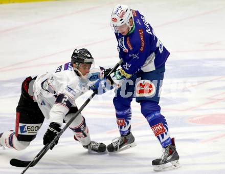 EBEL. Eishockey Bundesliga. EC VSV gegen SAPA Fehervar AV19. Adis Alagic, (VSV),  Peter Hetenyi (Alba Volan). Villach, am 3.3.2015.
Foto: Kuess 


---
pressefotos, pressefotografie, kuess, qs, qspictures, sport, bild, bilder, bilddatenbank