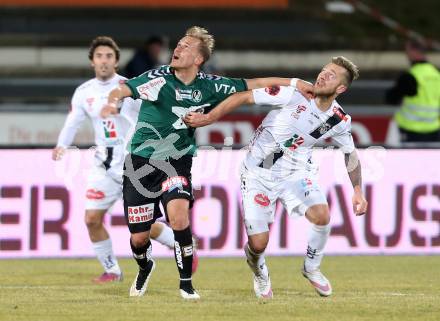 Fussball Bundesliga. RZ Pellets WAC gegen SV Josko Ried. Peter Zulj, (WAC), Marcel Ziegl  (Ried). Wolfsberg, am 4.3.2015.
Foto: Kuess

---
pressefotos, pressefotografie, kuess, qs, qspictures, sport, bild, bilder, bilddatenbank