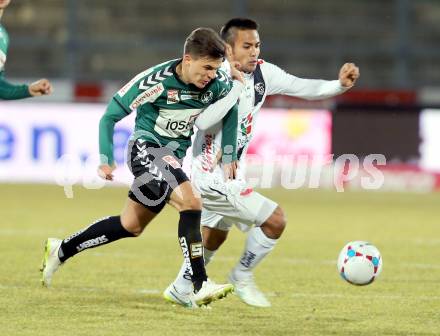 Fussball Bundesliga. RZ Pellets WAC gegen SV Josko Ried.  Stephan Palla,  (WAC), Thomas Murg (Ried). Wolfsberg, am 4.3.2015.
Foto: Kuess

---
pressefotos, pressefotografie, kuess, qs, qspictures, sport, bild, bilder, bilddatenbank