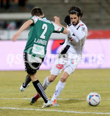 Fussball Bundesliga. RZ Pellets WAC gegen SV Josko Ried. Ynclan Pajares Jacobo Maria, (WAC), Stefan Lainer  (Ried). Wolfsberg, am 4.3.2015.
Foto: Kuess

---
pressefotos, pressefotografie, kuess, qs, qspictures, sport, bild, bilder, bilddatenbank