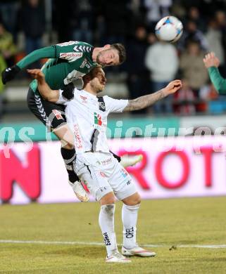 Fussball Bundesliga. RZ Pellets WAC gegen SV Josko Ried. Peter Zulj,  (WAC), Petar Filipovic (Ried). Wolfsberg, am 4.3.2015.
Foto: Kuess

---
pressefotos, pressefotografie, kuess, qs, qspictures, sport, bild, bilder, bilddatenbank