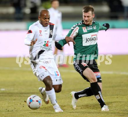 Fussball Bundesliga. RZ Pellets WAC gegen SV Josko Ried. De oliveira Silvio Carlos,  (WAC), Petar Filipovic (Ried). Wolfsberg, am 4.3.2015.
Foto: Kuess

---
pressefotos, pressefotografie, kuess, qs, qspictures, sport, bild, bilder, bilddatenbank