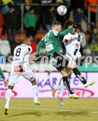 Fussball Bundesliga. RZ Pellets WAC gegen SV Josko Ried. De Oliveira Silvio Carlos, Ynclan Pajares Jacobo Maria,  (WAC),  Petar Filipovic (Ried). Wolfsberg, am 4.3.2015.
Foto: Kuess

---
pressefotos, pressefotografie, kuess, qs, qspictures, sport, bild, bilder, bilddatenbank