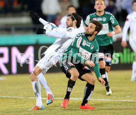 Fussball Bundesliga. RZ Pellets WAC gegen SV Josko Ried. Ynclan Pajares Jacobo Maria,  (WAC), Dieter Elsneg  (Ried). Wolfsberg, am 4.3.2015.
Foto: Kuess

---
pressefotos, pressefotografie, kuess, qs, qspictures, sport, bild, bilder, bilddatenbank