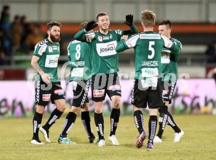 Fussball Bundesliga. RZ Pellets WAC gegen SV Josko Ried.  Jubel Ried. Wolfsberg, am 4.3.2015.
Foto: Kuess

---
pressefotos, pressefotografie, kuess, qs, qspictures, sport, bild, bilder, bilddatenbank