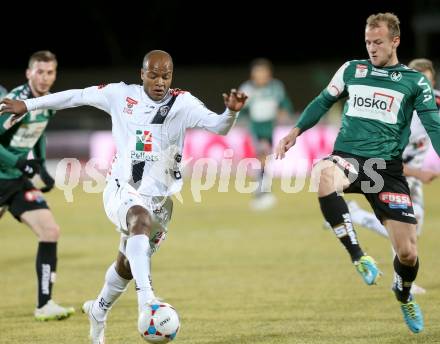 Fussball Bundesliga. RZ Pellets WAC gegen SV Josko Ried. De Oliveira Silvio Carlos,  (WAC), Gernot Trauner (Ried). Wolfsberg, am 4.3.2015.
Foto: Kuess

---
pressefotos, pressefotografie, kuess, qs, qspictures, sport, bild, bilder, bilddatenbank