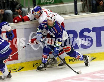 EBEL. Eishockey Bundesliga. EC VSV gegen EC Red Bull Salzburg.  Brock McBride, (VSV), Brian Fahey  (Salzburg). Villach, am 8.3.2015.
Foto: Kuess 


---
pressefotos, pressefotografie, kuess, qs, qspictures, sport, bild, bilder, bilddatenbank