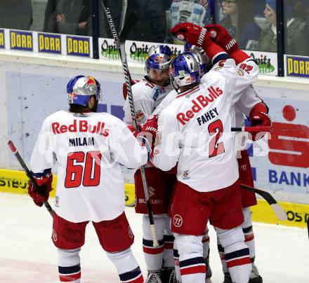 EBEL. Eishockey Bundesliga. EC VSV gegen EC Red Bull Salzburg.  Torjubel  (Salzburg). Villach, am 8.3.2015.
Foto: Kuess 


---
pressefotos, pressefotografie, kuess, qs, qspictures, sport, bild, bilder, bilddatenbank