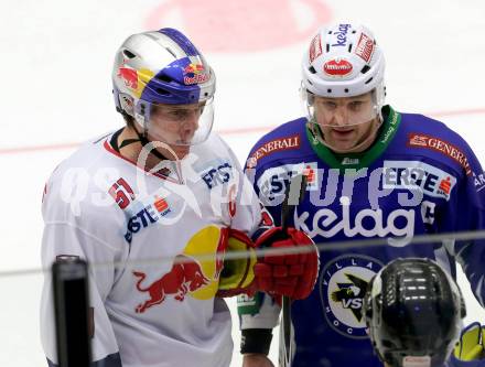 EBEL. Eishockey Bundesliga. EC VSV gegen EC Red Bull Salzburg. Gerhard Unterluggauer,  (VSV), Matthias Trattnig (Salzburg). Villach, am 8.3.2015.
Foto: Kuess 


---
pressefotos, pressefotografie, kuess, qs, qspictures, sport, bild, bilder, bilddatenbank