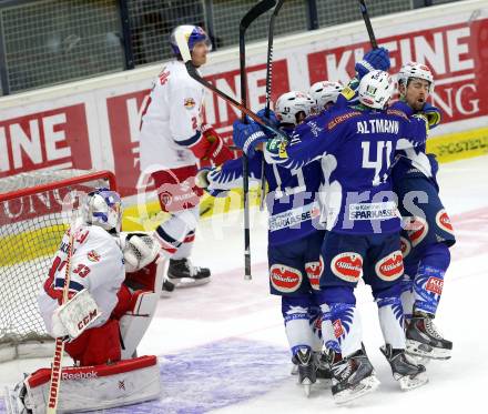 EBEL. Eishockey Bundesliga. EC VSV gegen EC Red Bull Salzburg. Torjubel  (VSV). Villach, am 8.3.2015.
Foto: Kuess 


---
pressefotos, pressefotografie, kuess, qs, qspictures, sport, bild, bilder, bilddatenbank