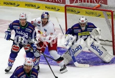 EBEL. Eishockey Bundesliga. EC VSV gegen EC Red Bull Salzburg. Gerhard Unterluggauer,  Jean Philippe Lamoureux,  (VSV), Daniel Welser (Salzburg). Villach, am 8.3.2015.
Foto: Kuess 


---
pressefotos, pressefotografie, kuess, qs, qspictures, sport, bild, bilder, bilddatenbank