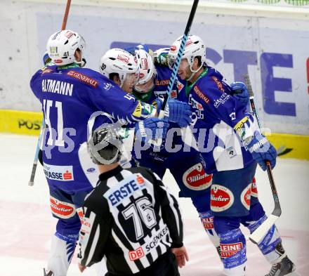 EBEL. Eishockey Bundesliga. EC VSV gegen EC Red Bull Salzburg. Torjubel (VSV). Villach, am 8.3.2015.
Foto: Kuess 


---
pressefotos, pressefotografie, kuess, qs, qspictures, sport, bild, bilder, bilddatenbank