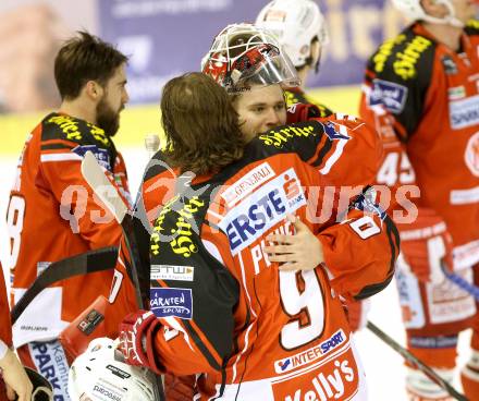 EBEL. Eishockey Bundesliga. KAC gegen Orli Znojmo. Luke Pither, Rene Swette (KAC). Klagenfurt, am 13.3.2015.
Foto: Kuess 

---
pressefotos, pressefotografie, kuess, qs, qspictures, sport, bild, bilder, bilddatenbank