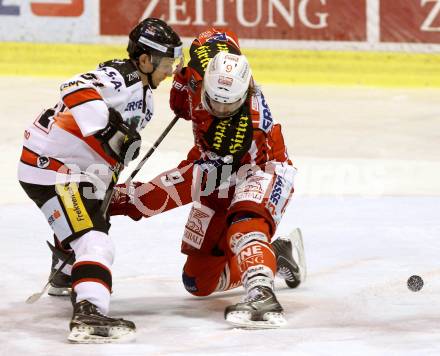 EBEL. Eishockey Bundesliga. KAC gegen Orli Znojmo.   Luke Pither,  (KAC),  Seda Jan  (Orli Znojmo). Klagenfurt, am 13.3.2015.
Foto: Kuess 

---
pressefotos, pressefotografie, kuess, qs, qspictures, sport, bild, bilder, bilddatenbank