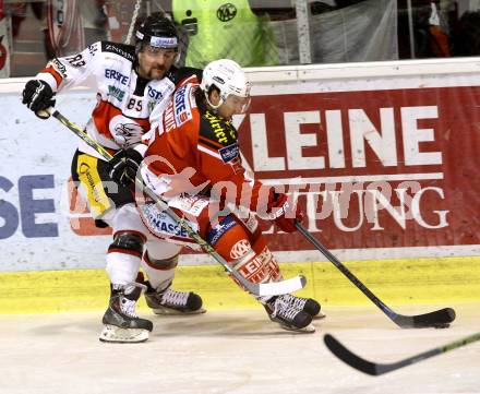 EBEL. Eishockey Bundesliga. KAC gegen Orli Znojmo.  Jason DeSantis,  (KAC), Jan Lattner   (Orli Znojmo). Klagenfurt, am 13.3.2015.
Foto: Kuess 

---
pressefotos, pressefotografie, kuess, qs, qspictures, sport, bild, bilder, bilddatenbank