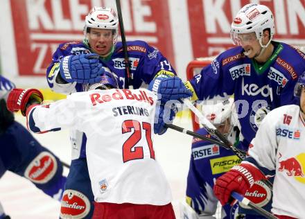 EBEL. Eishockey Bundesliga. EC VSV gegen EC Red Bull Salzburg. Geoff Waugh, Stefan Bacher,  (VSV), Brett Sterling (Salzburg). Villach, am 13.3.2015.
Foto: Kuess 


---
pressefotos, pressefotografie, kuess, qs, qspictures, sport, bild, bilder, bilddatenbank